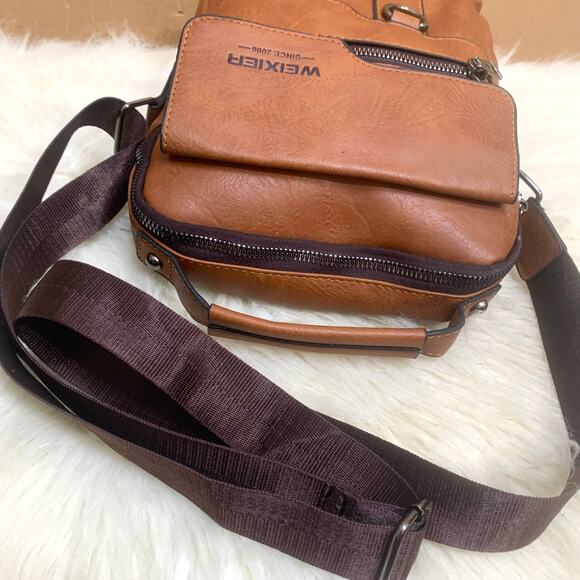 WEIXIER Brown Faux Leather North South Men's Unisex XBody Messenger w/Top Handle - Picture 7 of 16